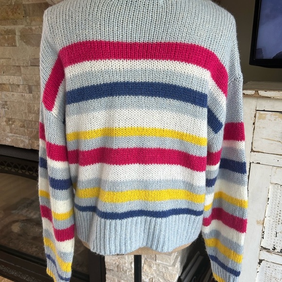 Rebecca Minkoff Brittany pale blue multi stripe mock neck wool blend sweater - Picture 12 of 16